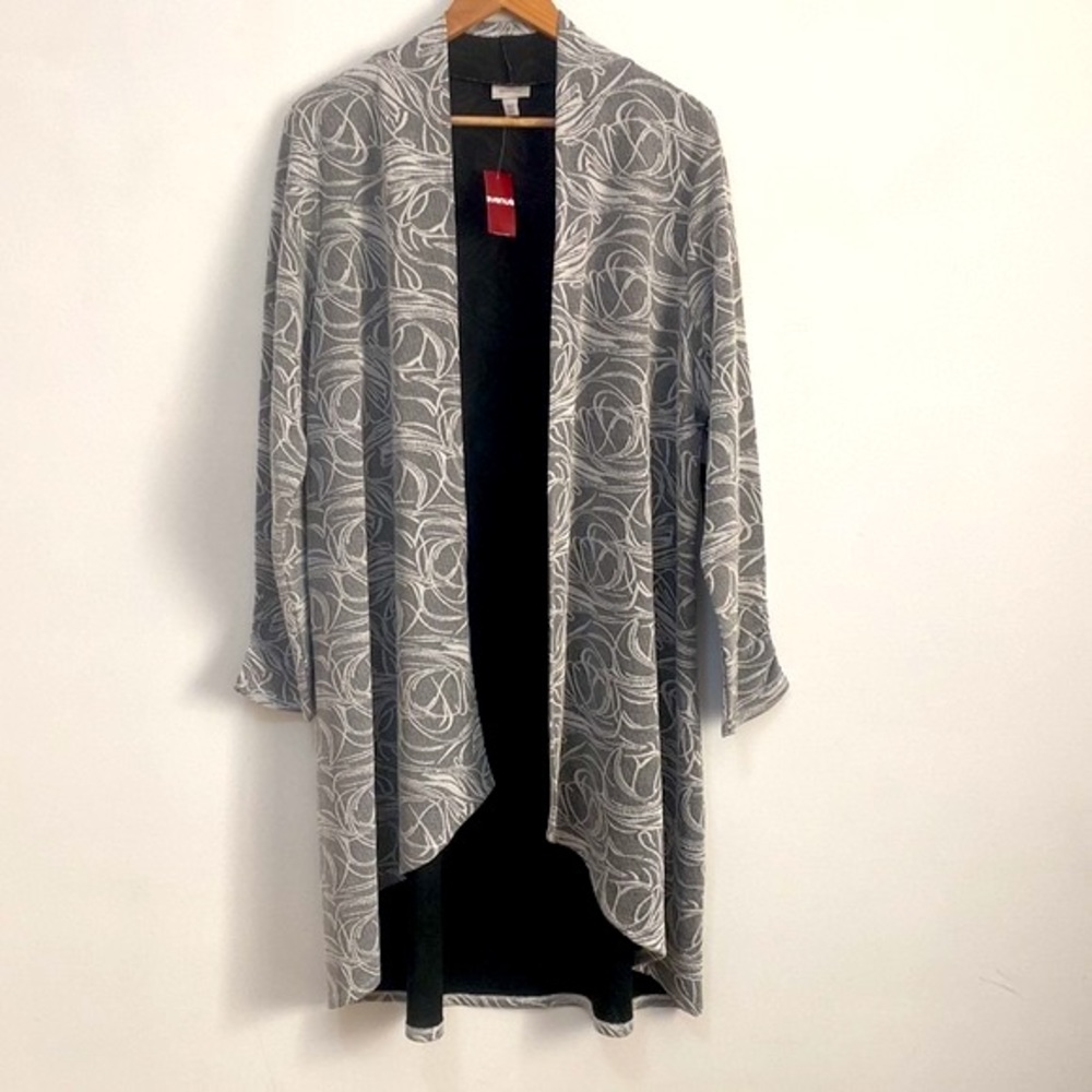 Avenue - Silver Long Sleeve Long Length Duster Cardigan - Size 18-20 - Picture 1 of 6